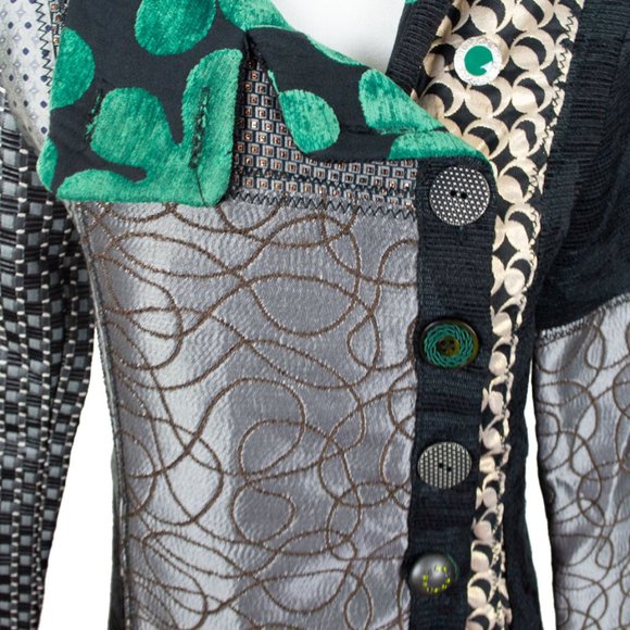 DESIGUAL Embroidered Long Sleeve Patterned Cotton/Wool Blend Coat - Picture 4 of 16